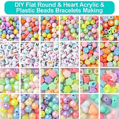 DIY Flat Round & Heart Acrylic & Plastic Beads Bracelets Making Kits&nbsp;DIY-FS0006-41