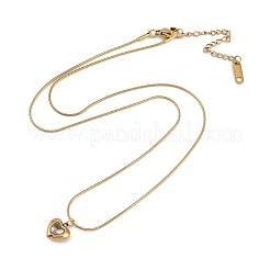 PVD Vacuum Plating 304 Stainless Steel Cubic Zirconia Heart Pendant Round Snake Chain Necklaces for Women&nbsp;NJEW-Z044-08G