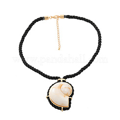 Summer Alloy Pave Resin Shell Shaped Pendant Black Polycotton Cord Necklaces&nbsp;FS-WG37484-01