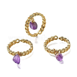 Brass Curb Chain Cuff Rings for Women&nbsp;RJEW-Z085-03G-03