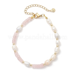 Natural Rose Quartz & Cultured Freshwater Pearl Beaded Bracelets for Women&nbsp;BJEW-JB13249-03