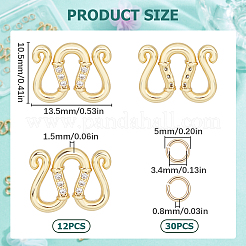 12Pcs Brass Micro Pave Clear Cubic Zirconia S-Hook Clasps&nbsp;KK-SC0003-42