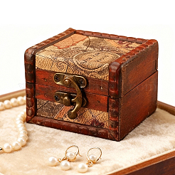 Square Retro Wood Jewelry Set Storage Organizer Boxes with Clasps&nbsp;CON-CL0001-13B