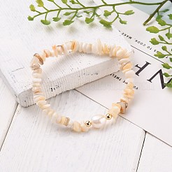 Chip Natural Shell Stretch Beaded Bracelets&nbsp;BJEW-JB05727-01