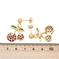 Brass Cubic Zirconia Dangle Stud Earrings&nbsp;EJEW-Q036-07G