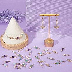 40Pcs 5 Styles Natural Green Aventurine & Rose Quartz & Amethyst & Dyed White Jade & Citrine Round Connector Charms&nbsp;PALLOY-DC00044