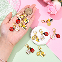 10Pcs 2 Styles Bees & Ladybird Alloy Enamel Pendant Decorations&nbsp;HJEW-YW00144