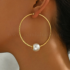 Stainless Steel Plastic Imitation Pearl Round Hoop Earrings&nbsp;KY5122