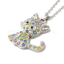 Alloy Rhinestone Cat Pandant Necklace with Cable Chains&nbsp;NJEW-K248-01P-01