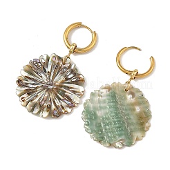 Natural Paua Shell 202 Stainless Steel Dangle Huggie Hoop Earrings for Women&nbsp;EJEW-JE07439-02