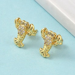 Brass Micro Pave Clear Cubic Zirconia Stud Earrings&nbsp;EJEW-A145-03B-G