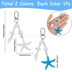 2Pcs 2 Colors Shell & Glass & Natural Rainbow Moonstone Pendant Decorations&nbsp;HJEW-SP0001-72