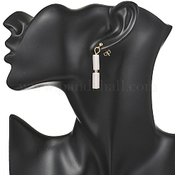 Rectangle Brass Natural White Jade Dangle Stud Earrings&nbsp;EJEW-JE06768