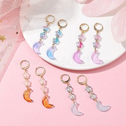 4 Pairs 4 Color Moon & Star Glass Dangle Leverback Earrings&nbsp;EJEW-JE05605