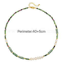 Faceted Round Natural Ruby in Zoisite & Column Green Spot Jasper & Freshwater Pearl Beaded Necklaces & Bracelets Sets for Women&nbsp;ZI1839-3