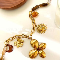 316L Surgical Stainless Steel & Resin Flower Moon Sun Pendant Bib Necklaces for Women&nbsp;WG4E0E9-01