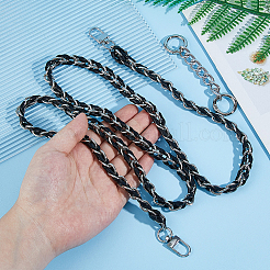 1Pc Black PU Leather Alloy Purse Chains&nbsp;FIND-HS0001-91P
