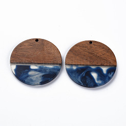 Transparent Resin & Walnut Wood Pendants&nbsp;X-RESI-T035-35C