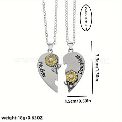 2Pcs Mother's Day Sunflower Heart Alloy Crystal Rhinestone Mother and Daughter Pendant Necklaces&nbsp;FS-WGEE931-01