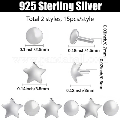 30Pcs 2 Styles 925 Sterling Silver Flat Head Pins&nbsp;STER-SC0001-70P-1