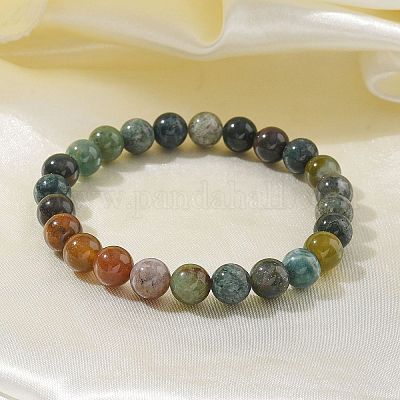 Natural Indian Agate Bead Stretch Bracelets&nbsp;BJEW-K212-B-010-1