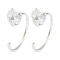 999 Fine Silver Micro Pave Clear Cubic Zirconia Pull Through Earrings, Silver, Heart, 12x4mm