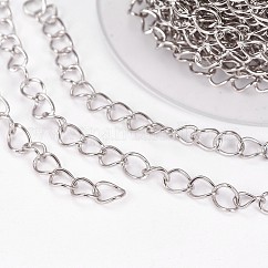 Tarnish Resistant Handmade 304 Stainless Steel Twisted Chain/Curb Chain, Soldered, with Spool, Stainless Steel Color, 5x4x0.5mm, about 32.8 Feet(10m)/roll