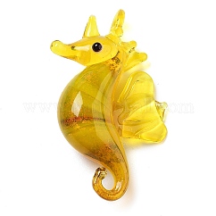 Handmade Lampwork Pendants, Sea Horse Charms, Gold, 40x27x11mm, Hole: 2.5~7mm