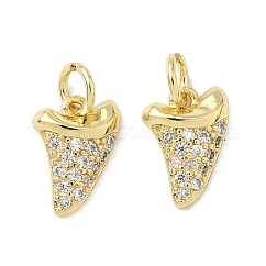 Brass Micro Pave Cubic Zirconia Pendants, Shark Tooth Shape Charms, Long-Lasting Plated, Cadmium Free & Lead Free, Rack Plating, with Jump Ring, Real 18K Gold Plated, 11.5x8.5x2.5mm, Hole: 3.3mm