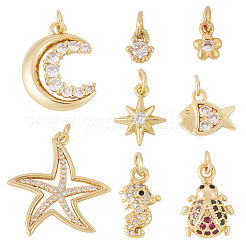 8Pcs 8 Styles Brass Micro Pave Cubic Zirconia Pendants&nbsp;KK-TA0002-53
