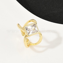 Brass Pave Cubic Zirconia Cuff Rings for Women&nbsp;RJEW-F186-05G
