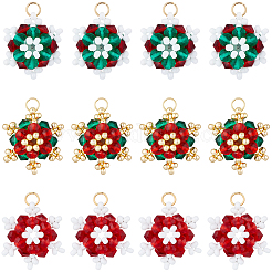 12Pcs 3 Styles Glass Seed Beaded Snowflake Pendants&nbsp;FIND-BBC0004-83