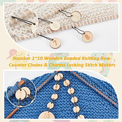 Number 1~10 Wooden Beaded Knitting Row Counter Chains & Charms Locking Stitch Makers&nbsp;DIY-NB0010-23
