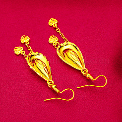 Teardrop with Heart Alloy & Brass Dangle Earrings&nbsp;FS-WGF4F4A-01