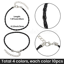 40Pcs 4 Colors 3MM Round Trendy Braided Imitation Leather Bracelet Making&nbsp;MAK-SP0001-13