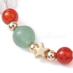 Christmas Theme Green Aventurine & Carnelian & Quartz Crystal Beaded Stretch Bracelets for Women&nbsp;BJEW-TA00543