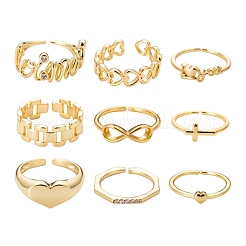 9Pcs 9 Style Brass Cuff Rings&nbsp;RJEW-LS0001-11G