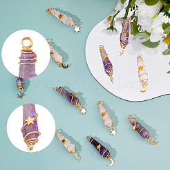 12Pcs 6 Styles Natural Amethyst & Rose Quartz Pointed Copper Wire Wrapped Faceted Bullet Big Pendants&nbsp;PALLOY-FH00151