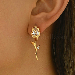 Elegant Tulip Brass Pave Clear Cubic Zirconia Stud Earrings&nbsp;RX3904