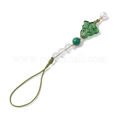 Brass Glass with Natural Quartz Crystal with Natural White Jade Mobile Straps&nbsp;HJEW-JM02288