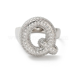 Letter Brass Micro Pave Clear Cubic Zirconia Open Cuff Ring for Women&nbsp;RJEW-N046-03Q-P