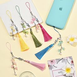 5Pcs 5 Colors Glass Bead with ABS Plastic Pearl Flower & Butterfly Pendant Decorations&nbsp;HJEW-YW00481