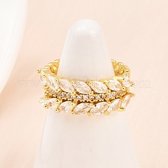 Brass Micro Pave Cubic Zirconia Cuff Rings for Women&nbsp;RJEW-Z113-49G