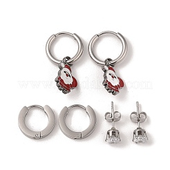 3 Pairs 3 Styles Christmas 304 Stainless Steel Hoop & Studs Earrings Set for Women&nbsp;EJEW-K279-12A-P