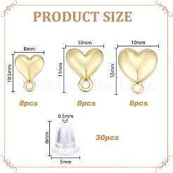 24Pcs 3 Styles Alloy Heart Stud Earrings Findings&nbsp;FIND-GA0008-31