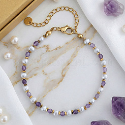 Natural Amethyst & Imitation Pearl Beaded Bracelets for Women&nbsp;UB9347