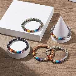 Mixed Gemstone Stretch Bracelet with Alloy Heart Beads&nbsp;BJEW-JB08099