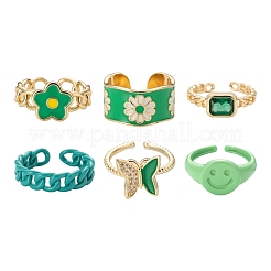 6Pcs 6 Styles Brass Cuff Rings&nbsp;RJEW-LS0001-31G
