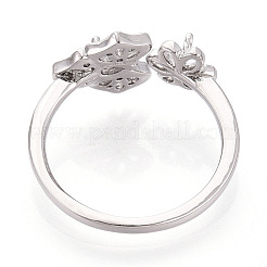 Leaf Brass Micro Pave Clear Cubic Zirconia Cuff Ring Settings&nbsp;KK-T076-34P