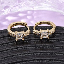 Brass Micro Pave Clear Cubic Zirconia Square Hoop Earrings&nbsp;EJEW-S280-06G